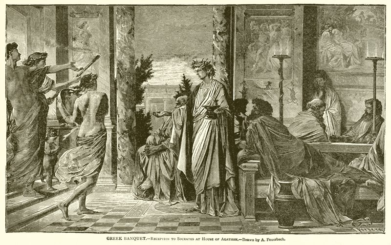 Greek Banquet: Reception to Socrates at House of Agathon by English School