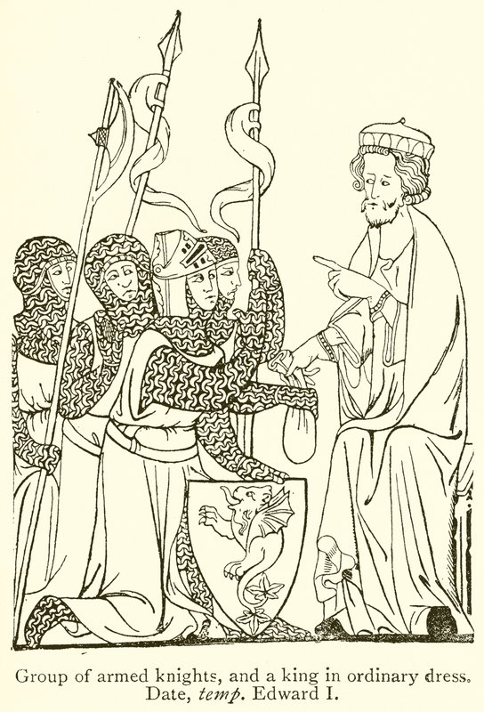 Group of Armed Knights, and a King in Ordinary Dress. Date, Temp Edward I by English School