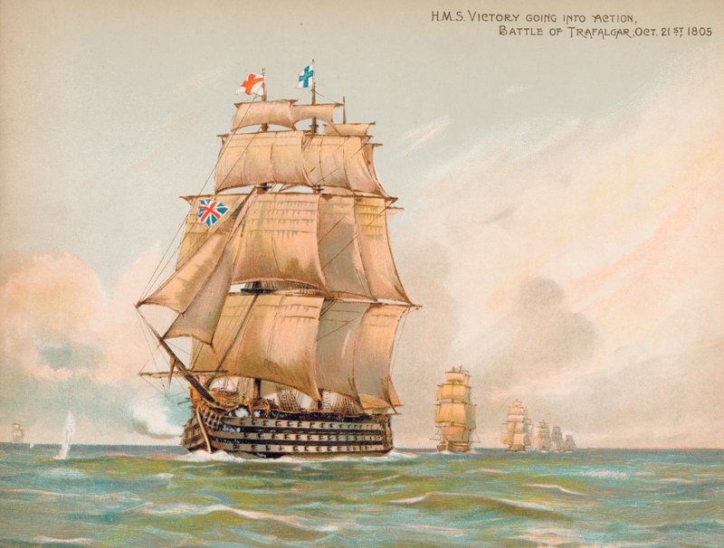 HMS Victory at the Battle of Trafalgar by English School