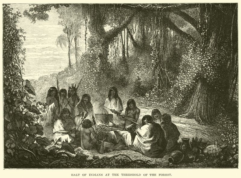 Halt of Indians at the threshold of the forest by English School