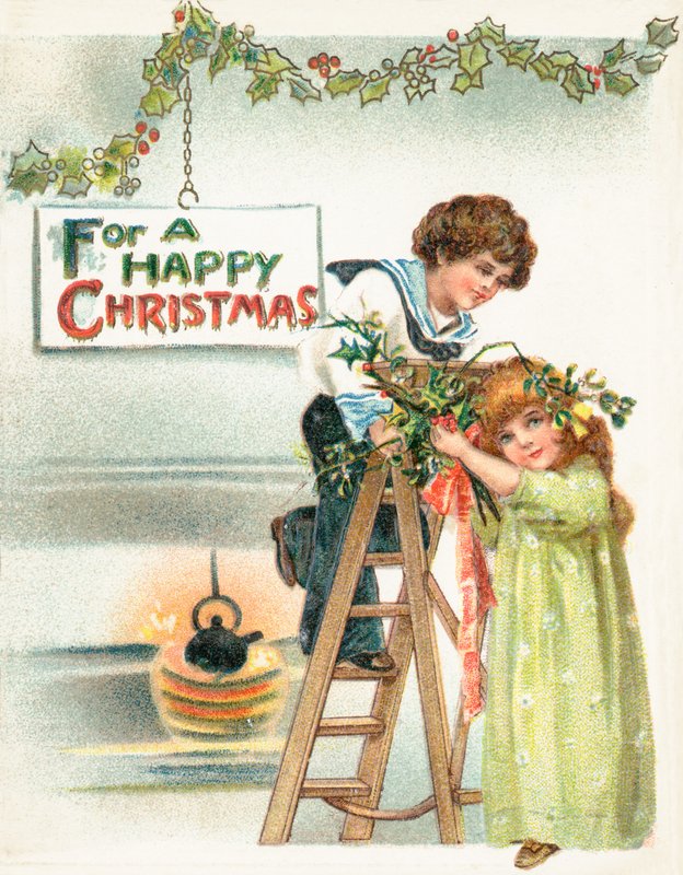 Hanging Christmas trimmings by English School