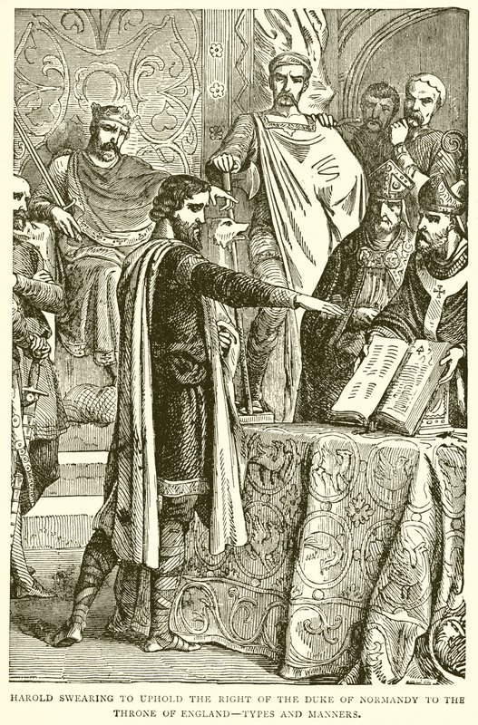 Harold Swearing to Uphold the Right of the Duke of Normandy to the Throne of England--Types and Manners by English School