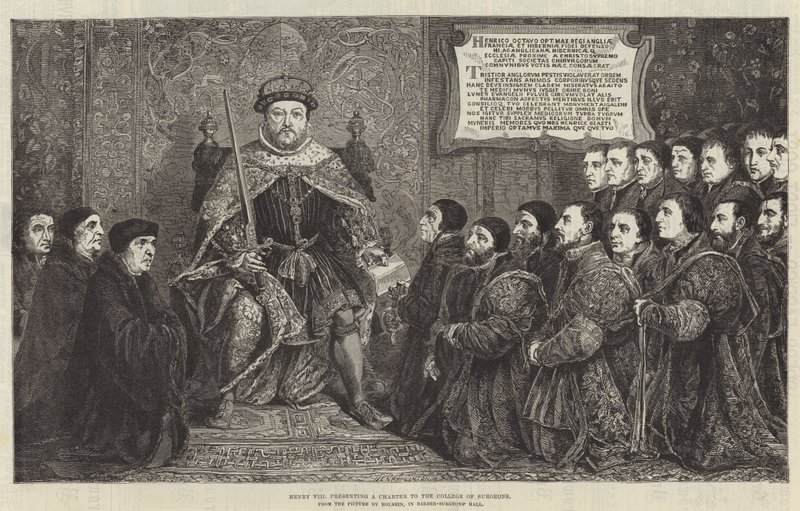 Henry VIII presenting a Charter to the College of Surgeons by English School