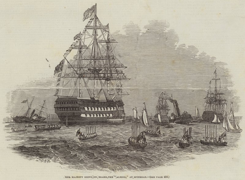 Her Majesty going on Board the "Albion," at Spithead by English School