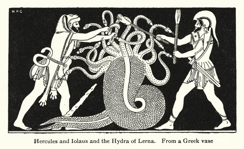 Hercules and Iolaus and the Hydra of Lerna by English School