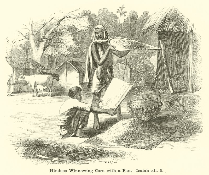 Hindoos Winnowing Corn with a Fan by English School