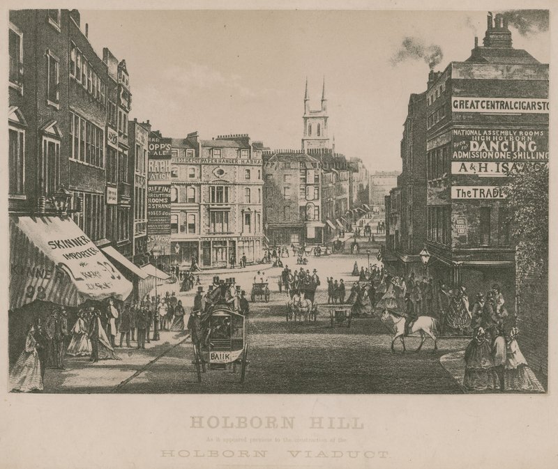 Holborn Hill, as It Appeared Previous to the Construction of the Holborn Viaduct by English School