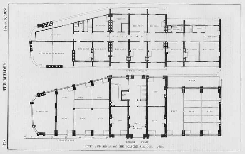 Hotel and Shops, on the Holborn Viaduct by English School