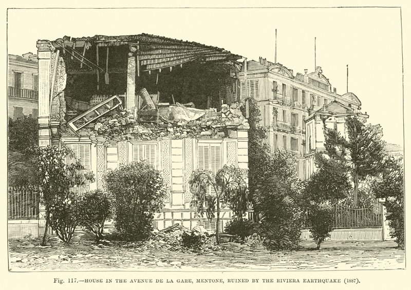 House in the Avenue de la Gare, Mentone, ruined by the Riviera Earthquake, 1887 by English School