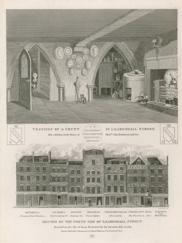 Houses on the north side of Leadenhall Street, erected on the site of those destroyed by the extensive fire of 1765 by English School