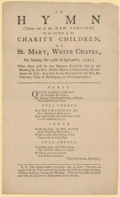 Hymn to be Sung by the Charity Children of St Mary by English School