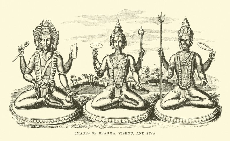 Images of Brahma, Vishnu, and Siva by English School