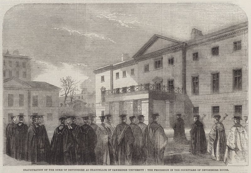Inauguration of the Duke of Devonshire as Chancellor of Cambridge University, the Procession in the Courtyard of Devonshire House by English School