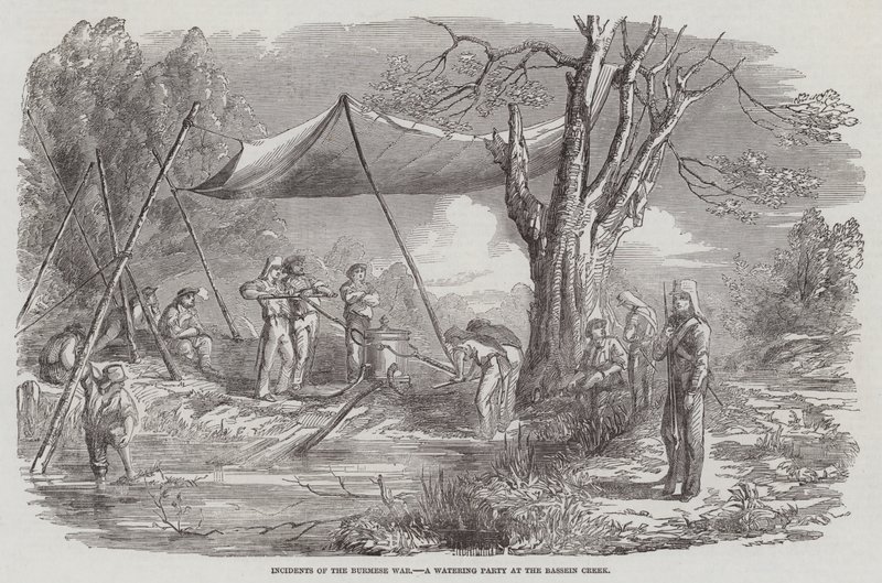 Incidents of the Burmese War, a Watering Party at the Bassein Creek by English School