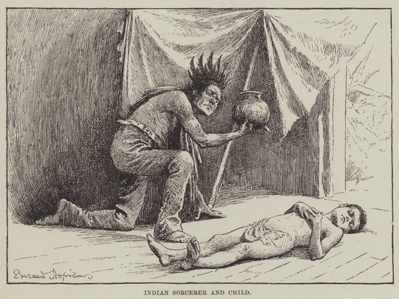 Indian Sorcerer and Child by English School