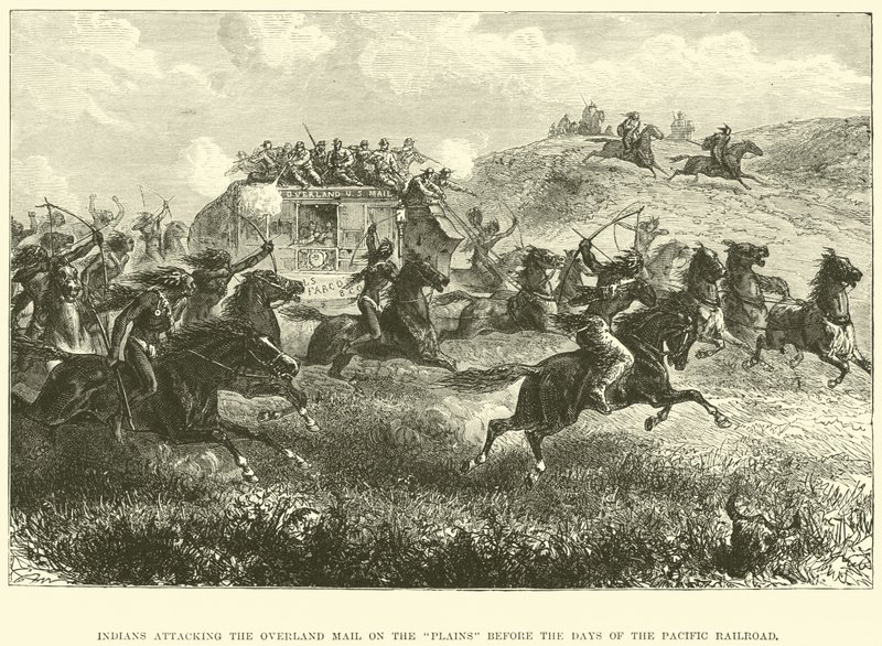 Indians attacking the Overland Mail on the plains before the days of the Pacific Railroad by English School