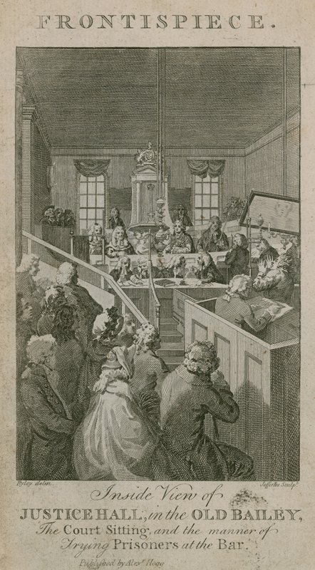 Inside View of Justice Hall in the Old Bailey, the Court Sitting, and the Manner of Trying Prisoners at the Bar by English School
