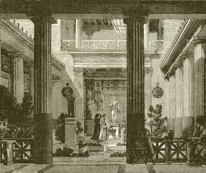 Interior Court of a Greek House with a Statue of the Goddess Hestia by English School