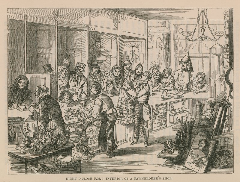 Interior of a pawnbrokers shop by English School
