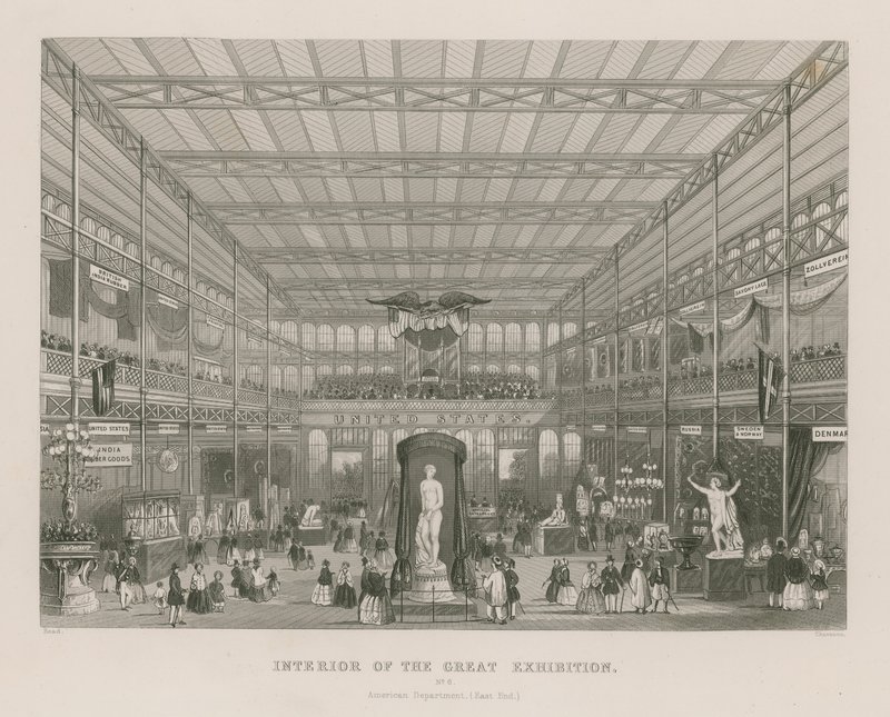 Interior of the Great Exhibition, 1851, American Department (East End) by English School
