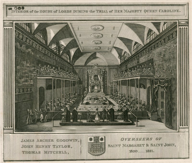 Interior of the House of Lords during the trial of Her Majesty Queen Caroline by English School