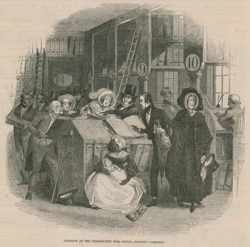 Interior of the Prerogative Will Office, Doctors Commons, London by English School