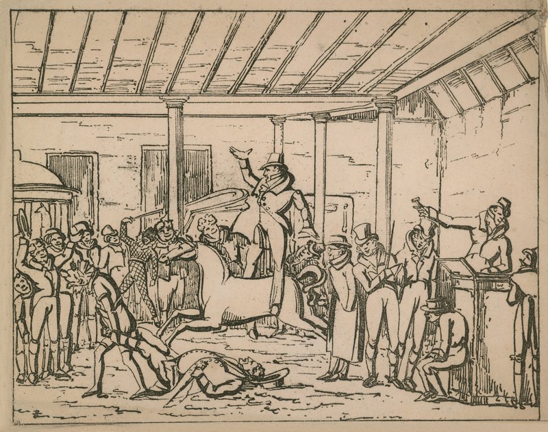 Interior of the Old Tattersalls Auction House by English School