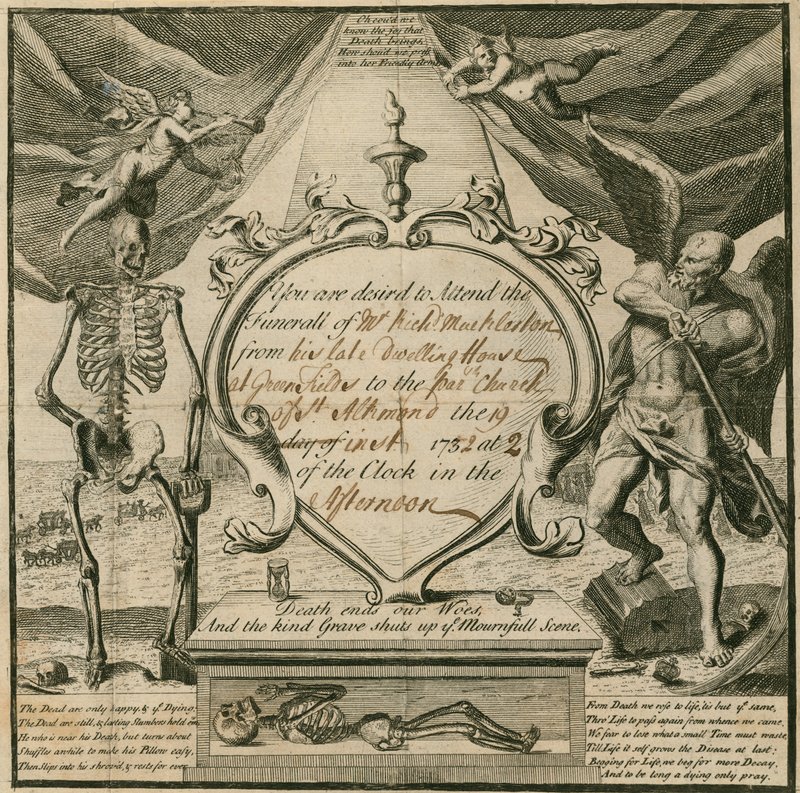 Invitation to attend the funeral of Mr Richard Mackleston in 1732 by English School