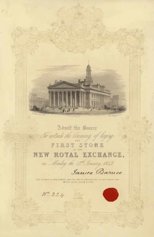 Invitation to the Laying of First Stone of the New Royal Exchange by English School