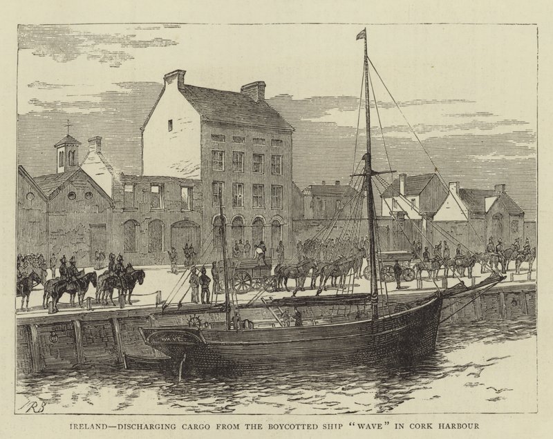 Ireland, discharging Cargo from the Boycotted Ship "Wave" in Cork Harbour by English School