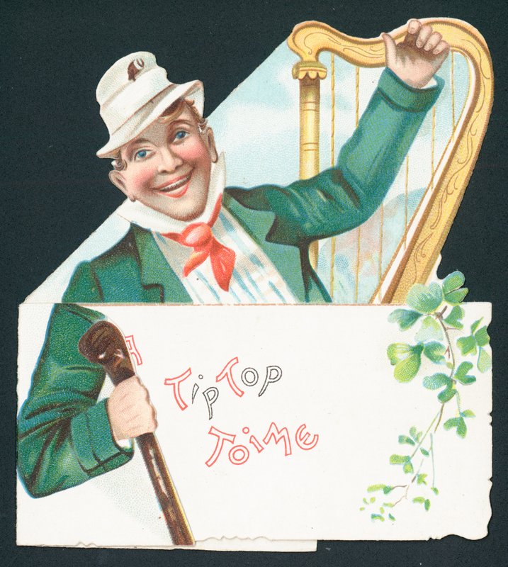 Irishman with Shalali and Harp by English School