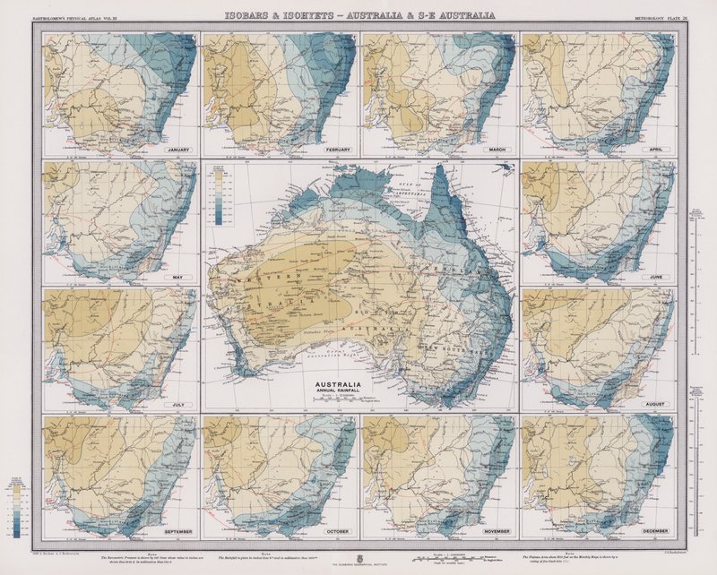 Isobars and Isohyets, Australia and South East Australia by English School