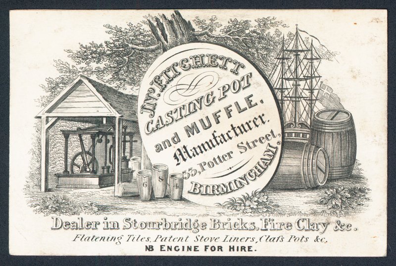 J N Fitchett, Casting Pot and Muffle Manufacturer, Trade Card by English School
