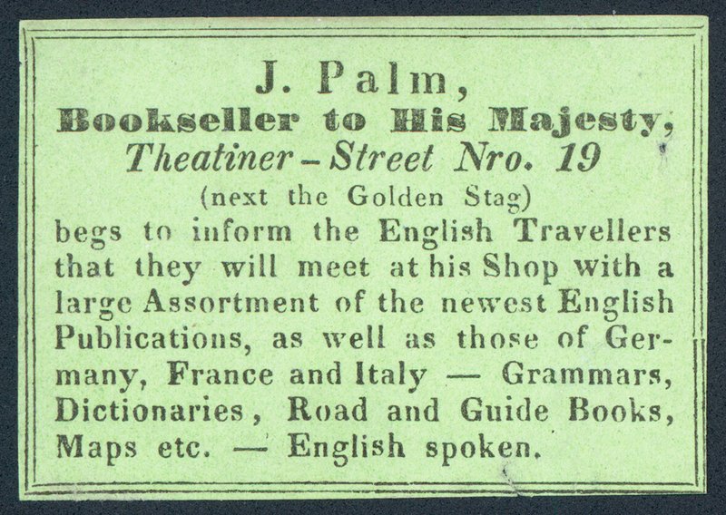 J Palm, Bookseller to His Majesty by English School