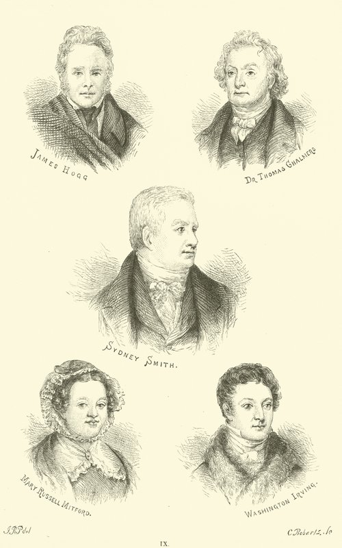 James Hogg, Dr Thomas Chalmers, Sydney Smith, Mary Russell Mitford, Washington Irving by English School