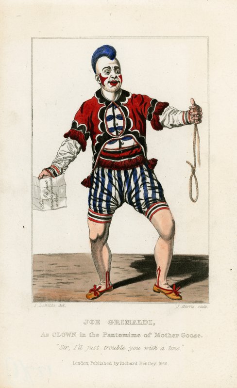 Joe Grimaldi, as clown in the pantomime of Mother Goose by English School
