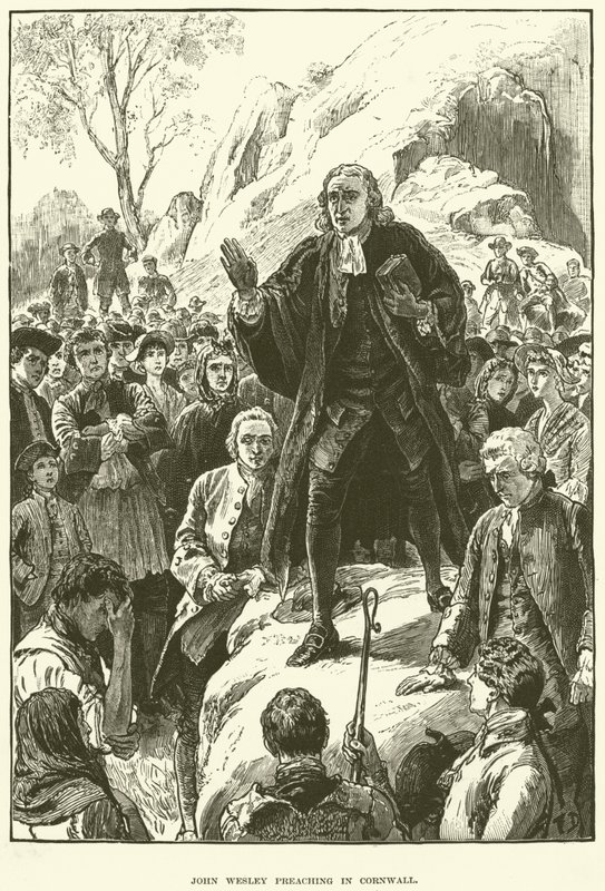 John Wesley, preaching in Cornwall (engraving) by English School