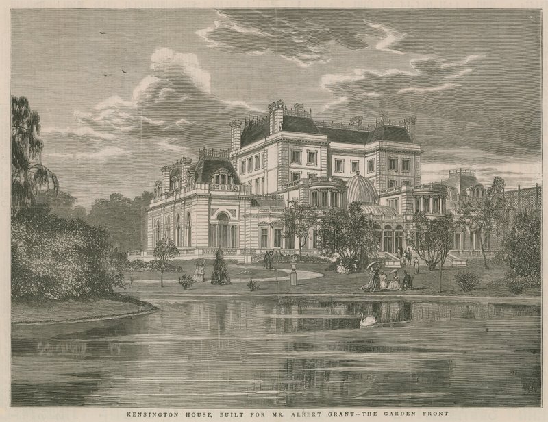 Kensington House, built for Mr Albert Grant, the garden front by English School