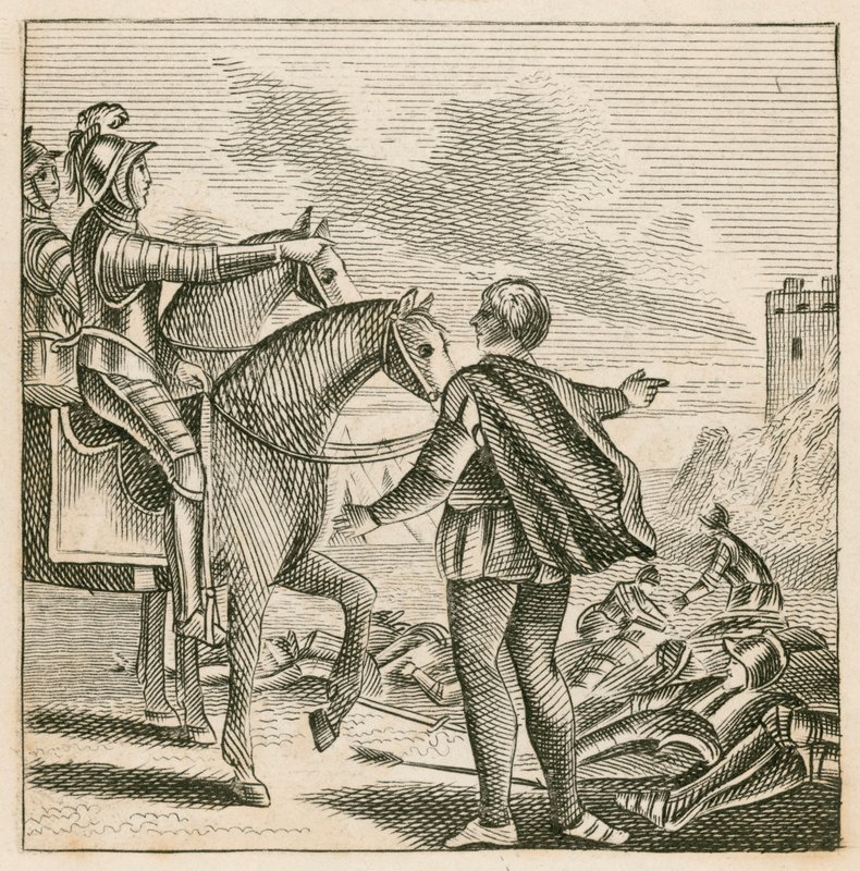 King Henry V viewing the battlefield after the defeat of the French at Agincourt by English School