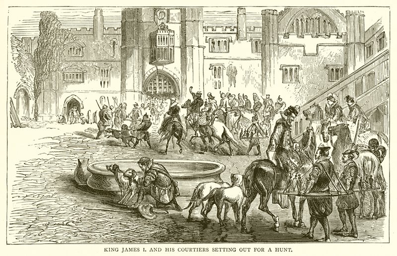 King James I and his Courtiers setting out for a Hunt by English School