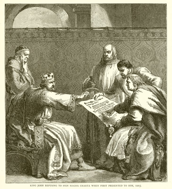 King John refusing to Sign Magna Carta when First Presented to him, 1215 by English School