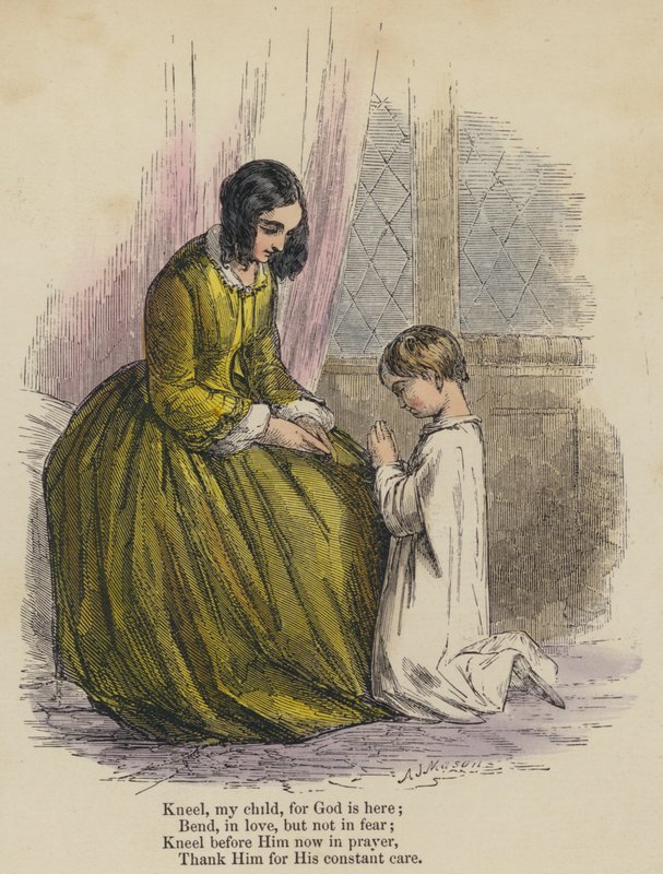 Kneel my child, for God is here; Bend, in love, but not in fear; Kneel before Him now in prayer, Thank Him for His constant care by English School