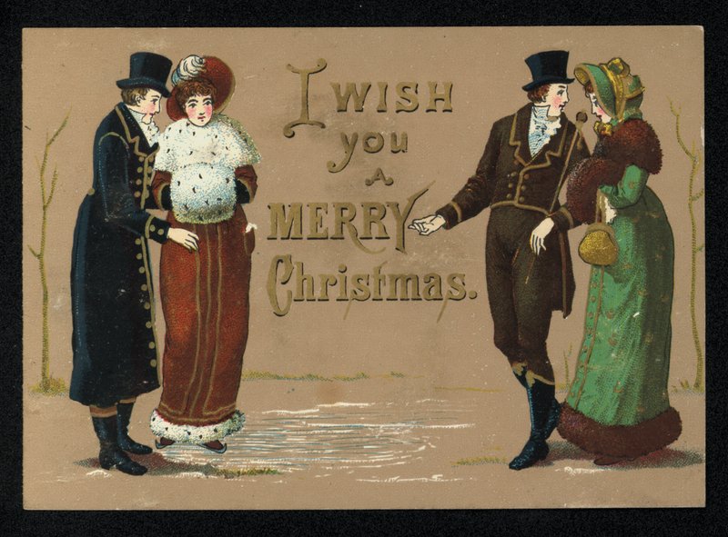 Ladies and Gentlemen in Their Winter Clothes, Christmas Greetings Card by English School