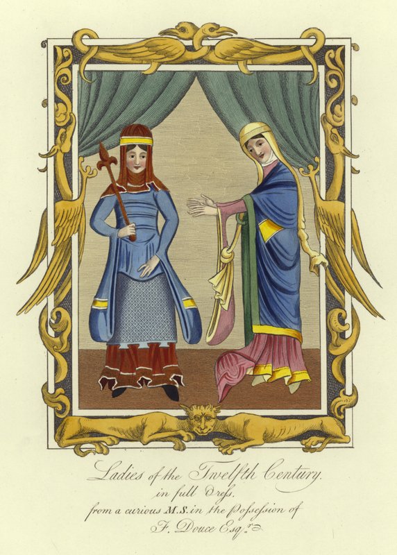 Ladies of the 12th Century in full dress by English School