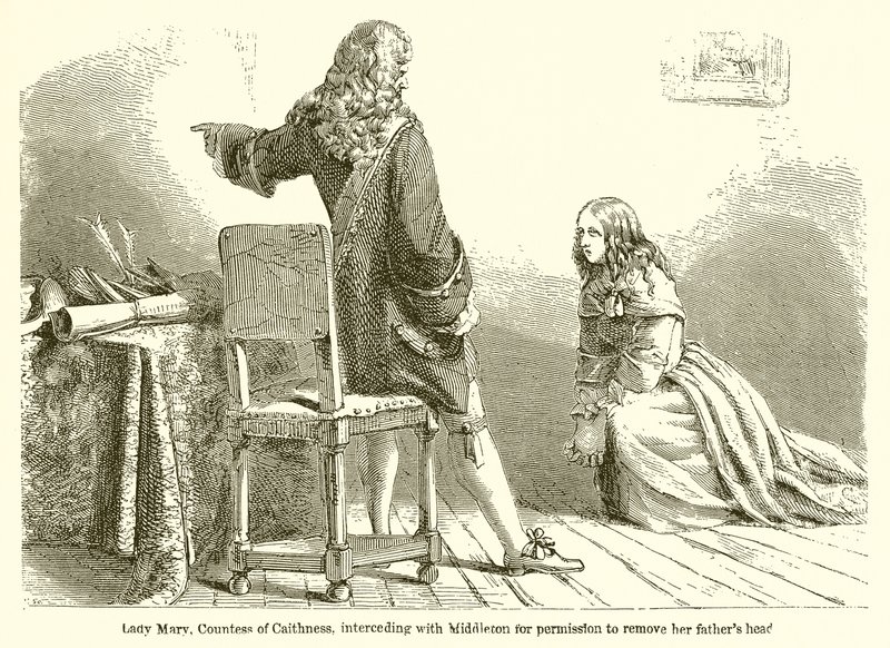 Lady Mary, Countess of Caithness, interceding with Middleton for permission to remove her Fathers Head by English School