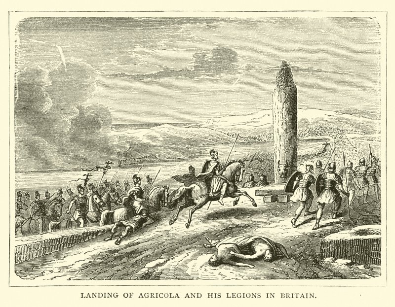 Landing of Agricola and his legions in Britain by English School