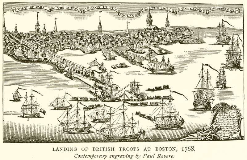 Landing of British Troops at Boston, 1768 by English School