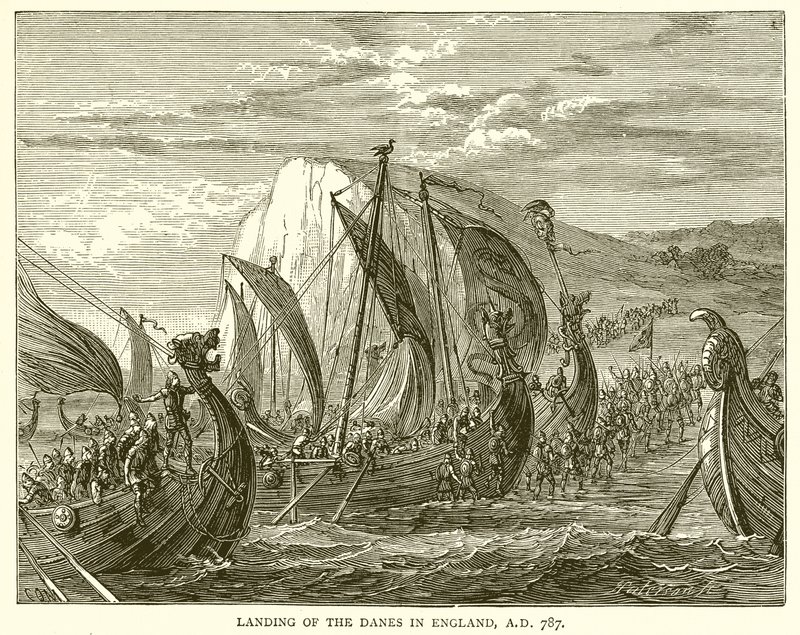 Landing of the Danes in England, A.D. 787 by English School