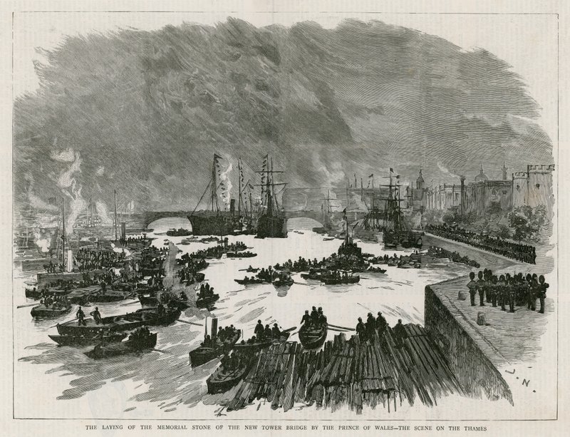 Laying of the Memorial Stone of the New Tower Bridge by the Prince of Wales by English School