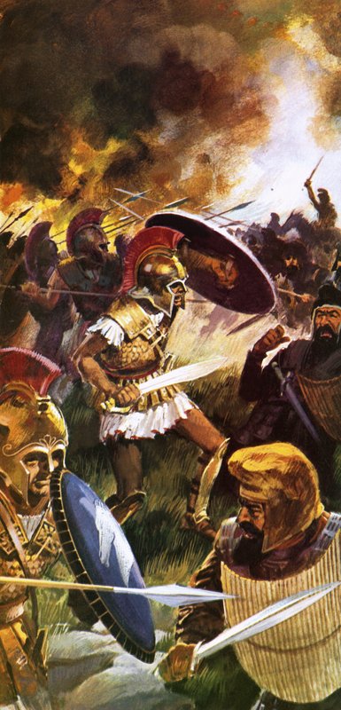 Leonidas and his troops fighting to the end by English School